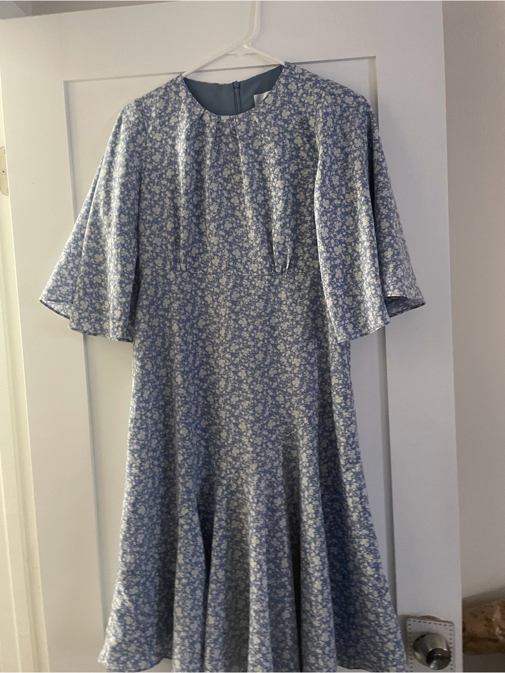 Light Blue Floral Midi Dress with Flutter Sleeves DAINTY JEWELS